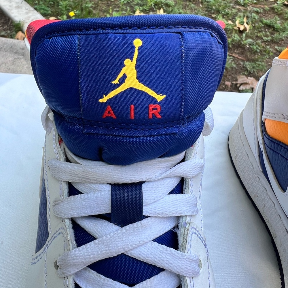 Air Jordan 1 Mid White/Blue/Orange/Red Kids Shoe Size 6Youth - Picture 7 of 14